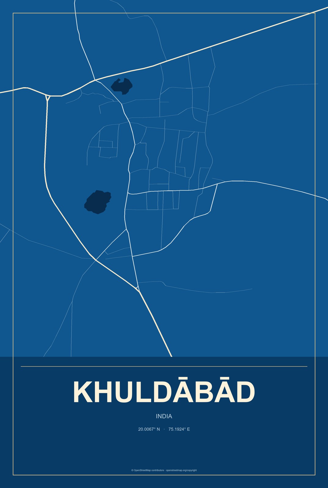 Khuldābād, India City Map Aluminum Sign in Harbor Cobalt style