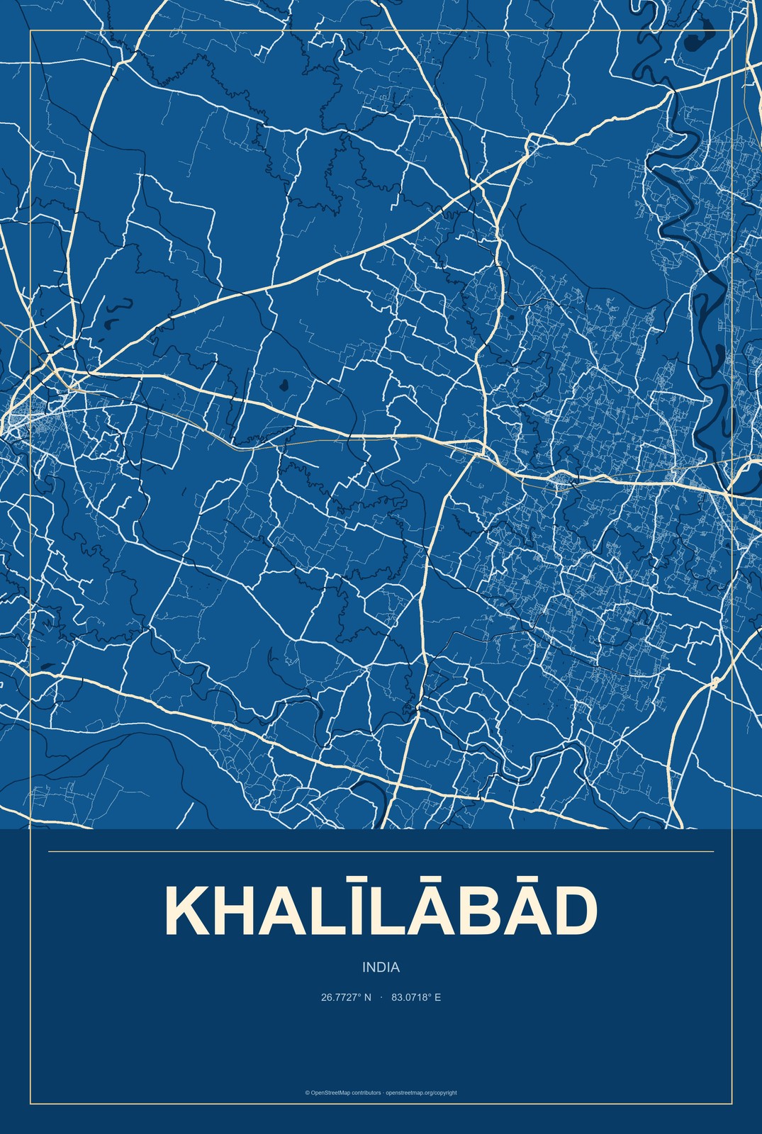 Khalīlābād, India City Map Aluminum Sign in Harbor Cobalt style