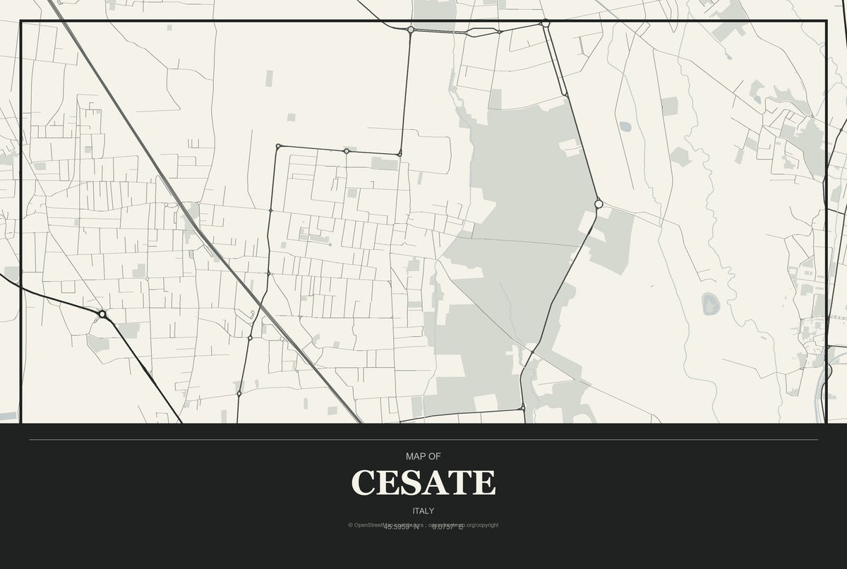 Cesate, Italy City Map Aluminum Sign in Museum Plaque style