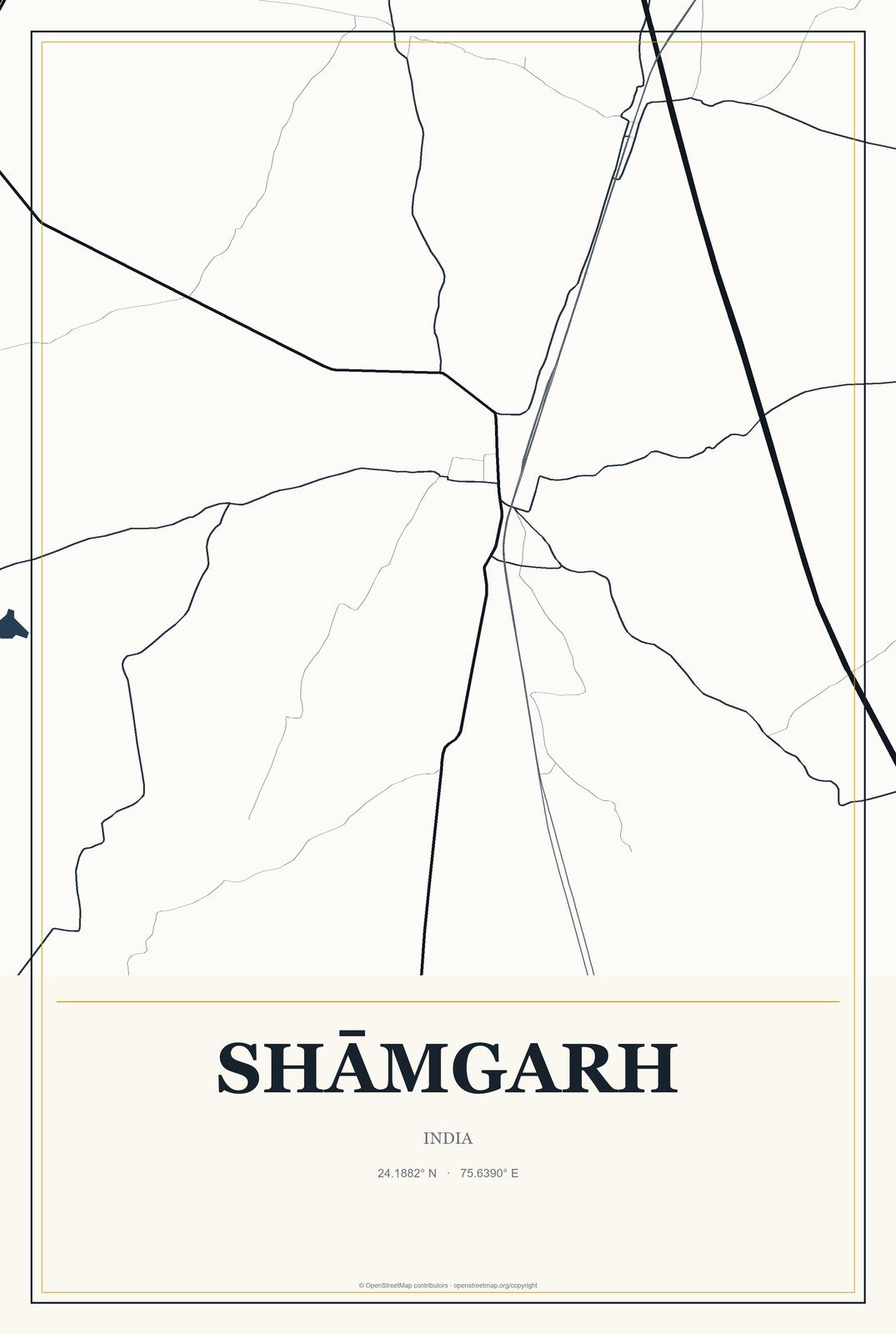 Shāmgarh, India City Map Aluminum Sign in Citrine Modern style