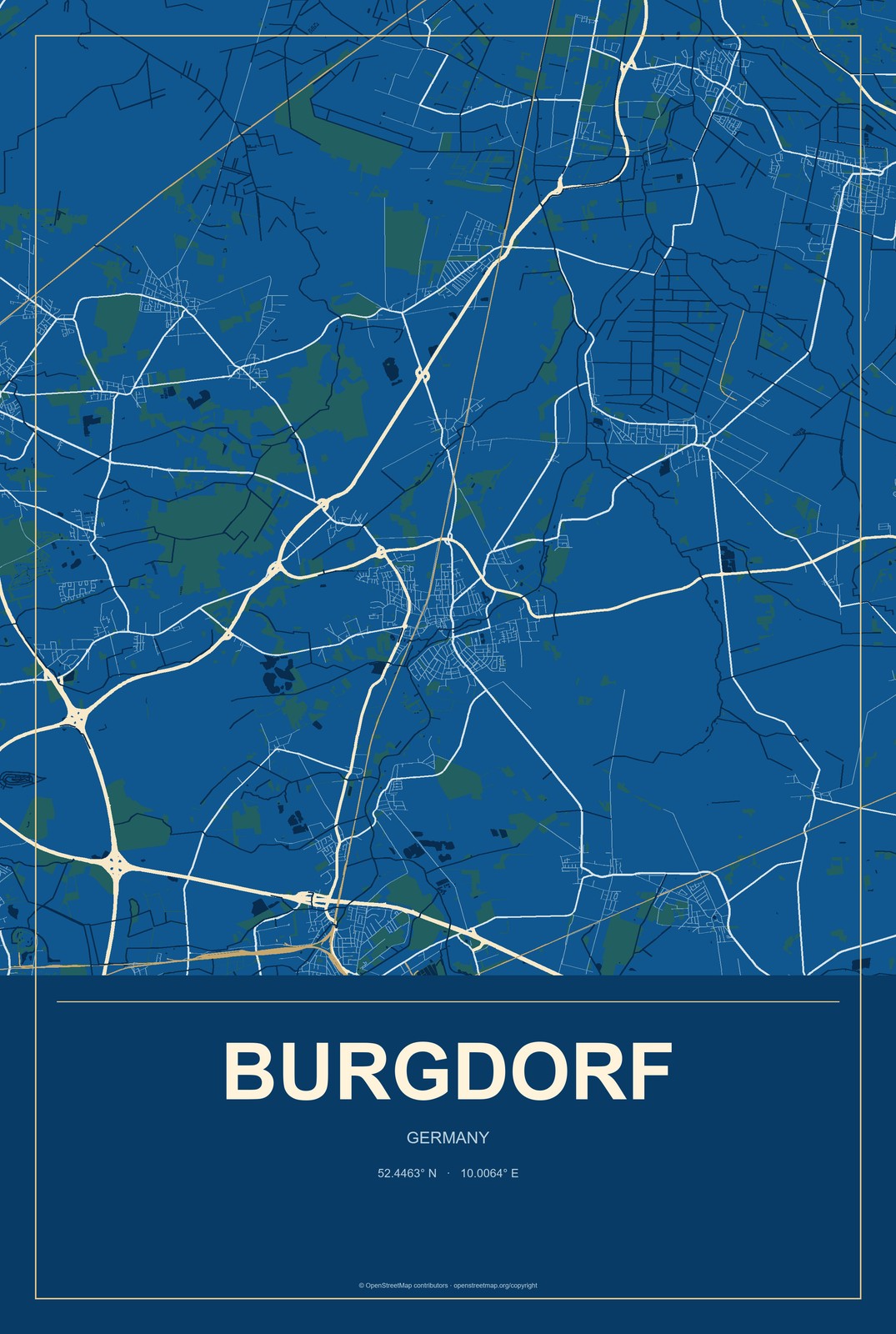 Burgdorf, Germany City Map Aluminum Sign in Harbor Cobalt style