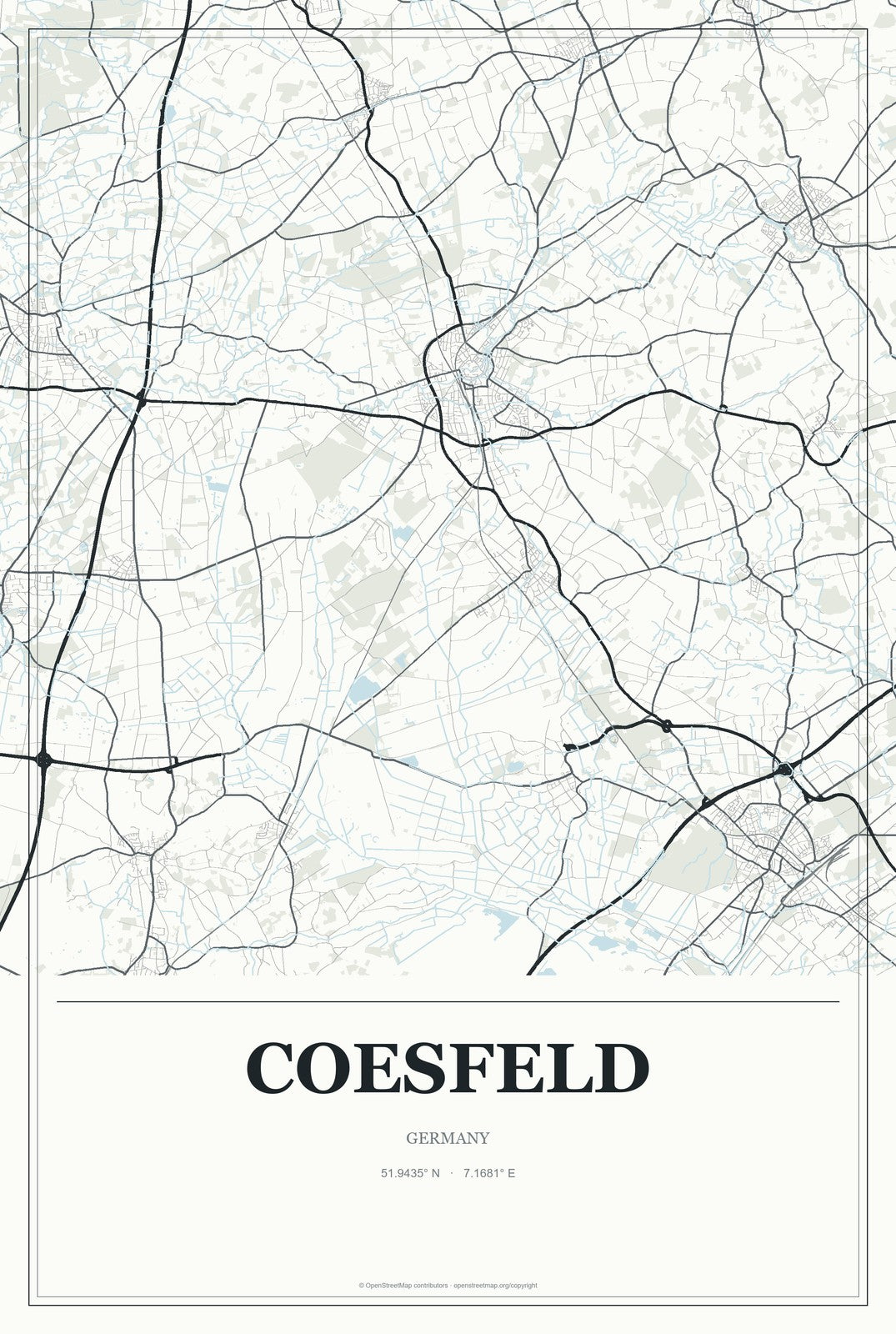 Coesfeld, Germany City Map Aluminum Sign in Gallery Air style