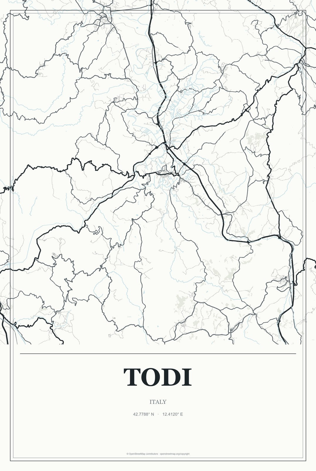 Todi, Italy City Map Aluminum Sign in Gallery Air style