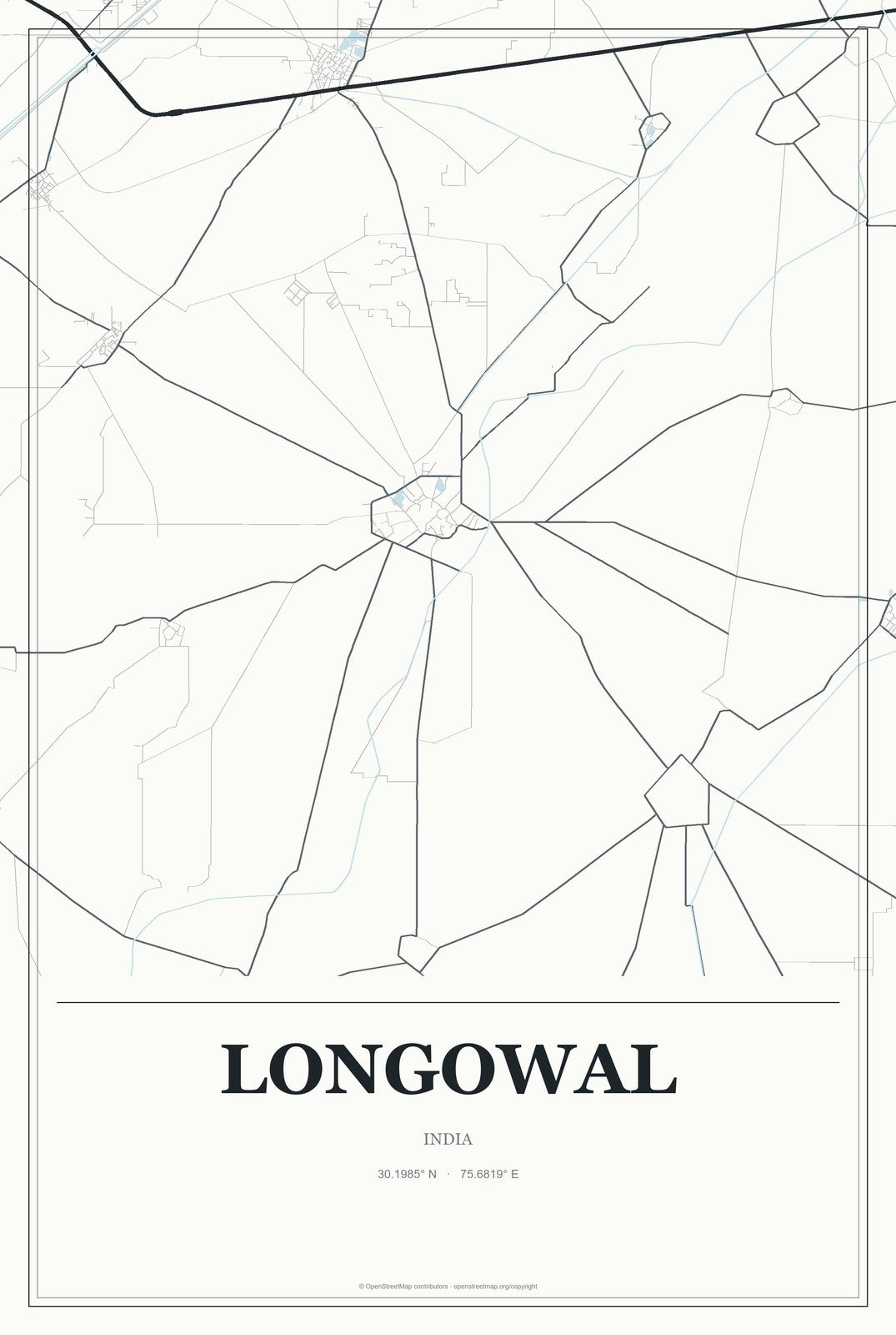 Longowal, India City Map Aluminum Sign in Gallery Air style