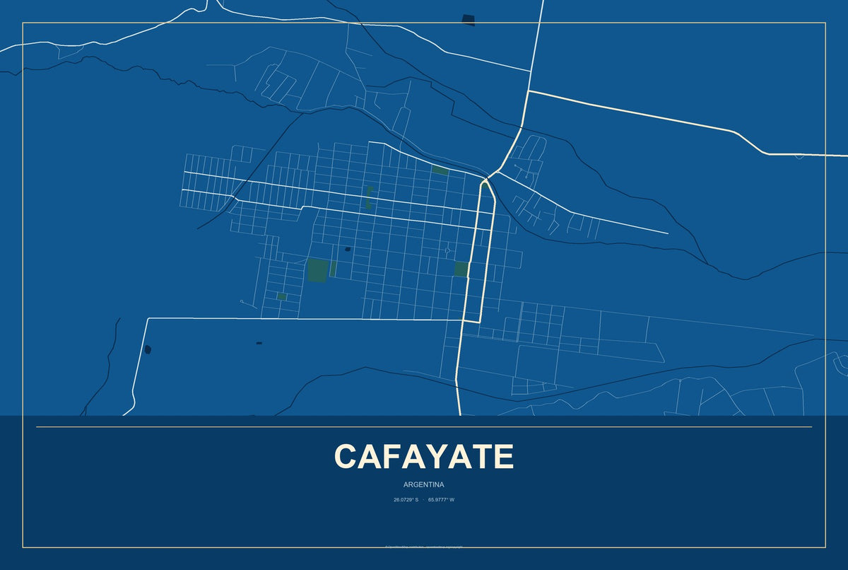 Cafayate, Argentina City Map Aluminum Sign in Harbor Cobalt style