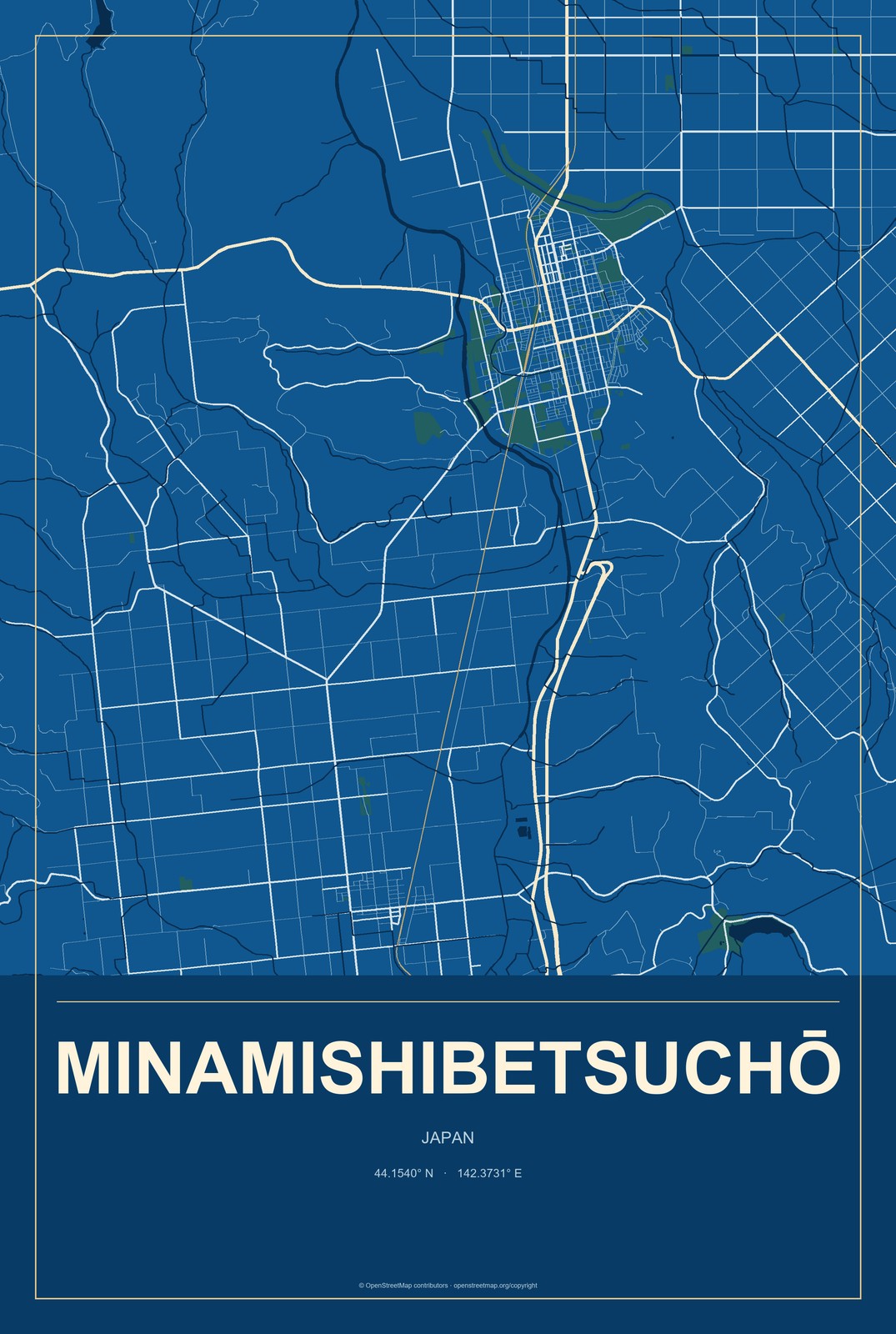 Minamishibetsuchō, Japan City Map Aluminum Sign in Harbor Cobalt style