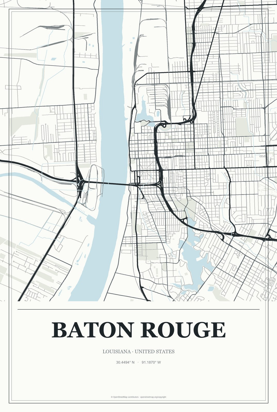 Baton Rouge, Louisiana City Map Aluminum Sign in Gallery Air style