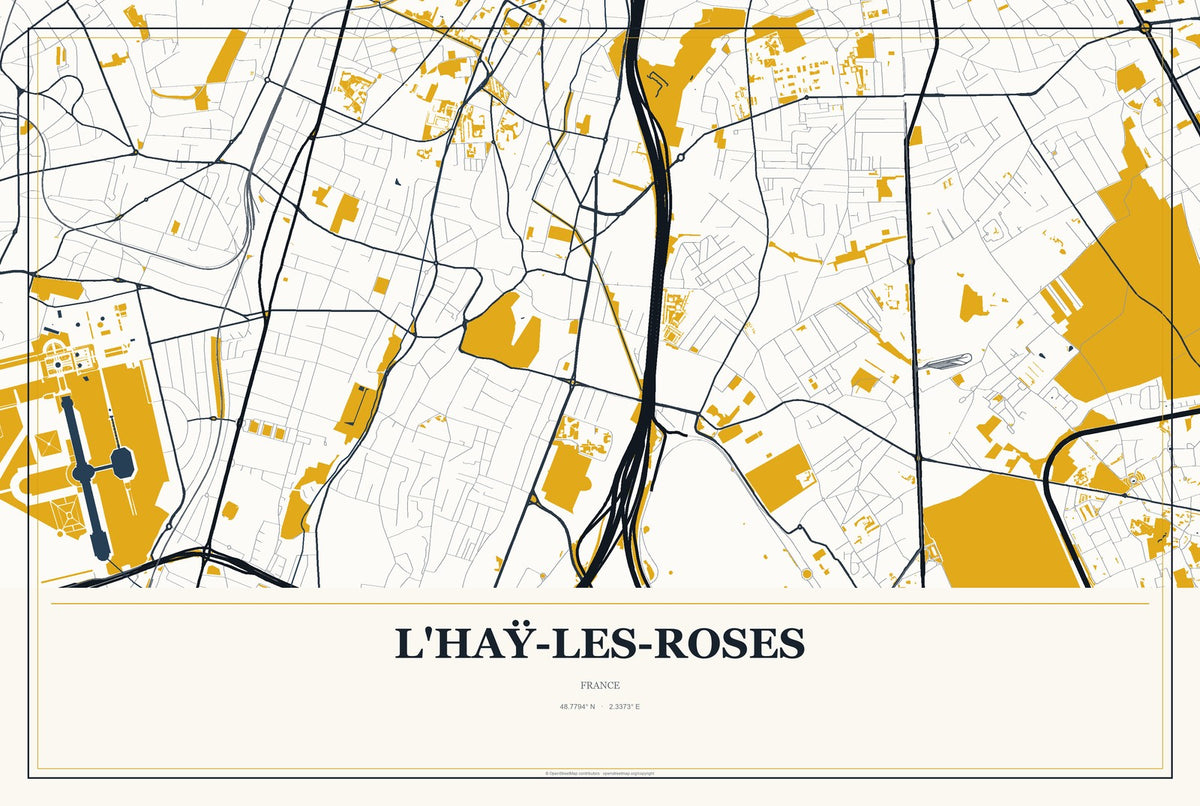 L'Haÿ-les-Roses, France City Map Aluminum Sign in Citrine Modern style