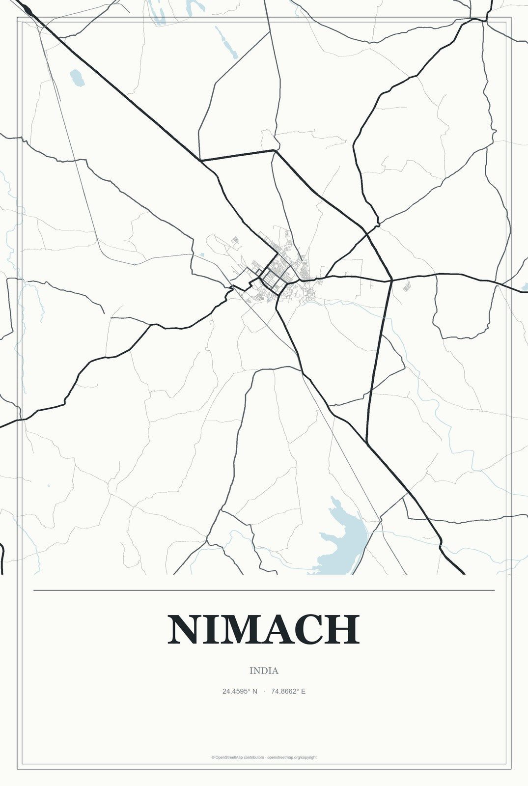 Nimach, India City Map Aluminum Sign in Gallery Air style