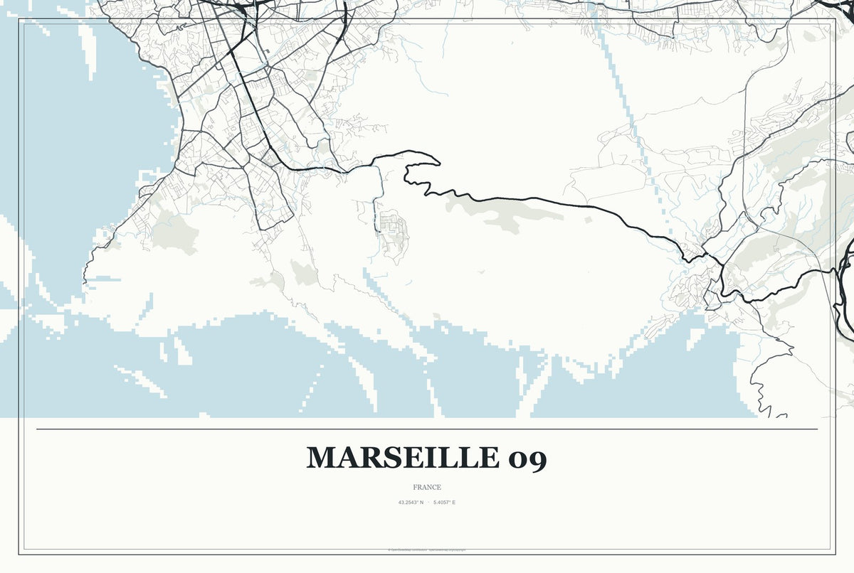 Marseille 09, France City Map Aluminum Sign in Gallery Air style