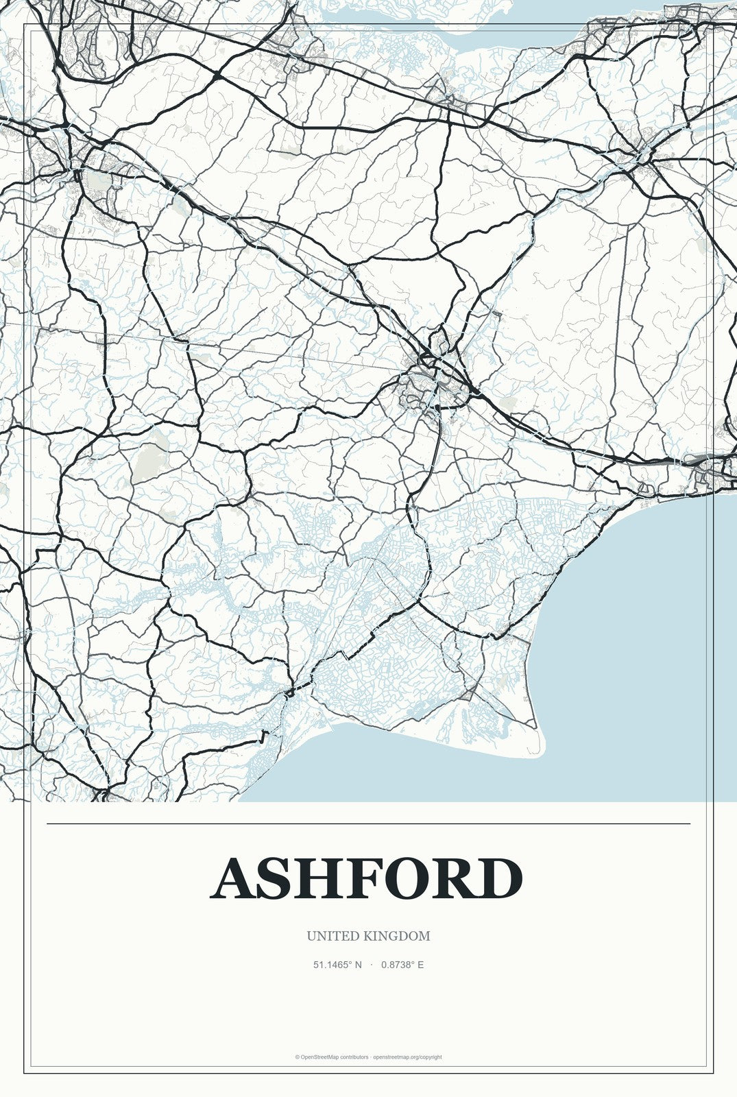 Ashford, United Kingdom City Map Aluminum Sign in Gallery Air style