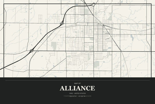 Alliance, Ohio City Map Aluminum Sign in Museum Plaque style