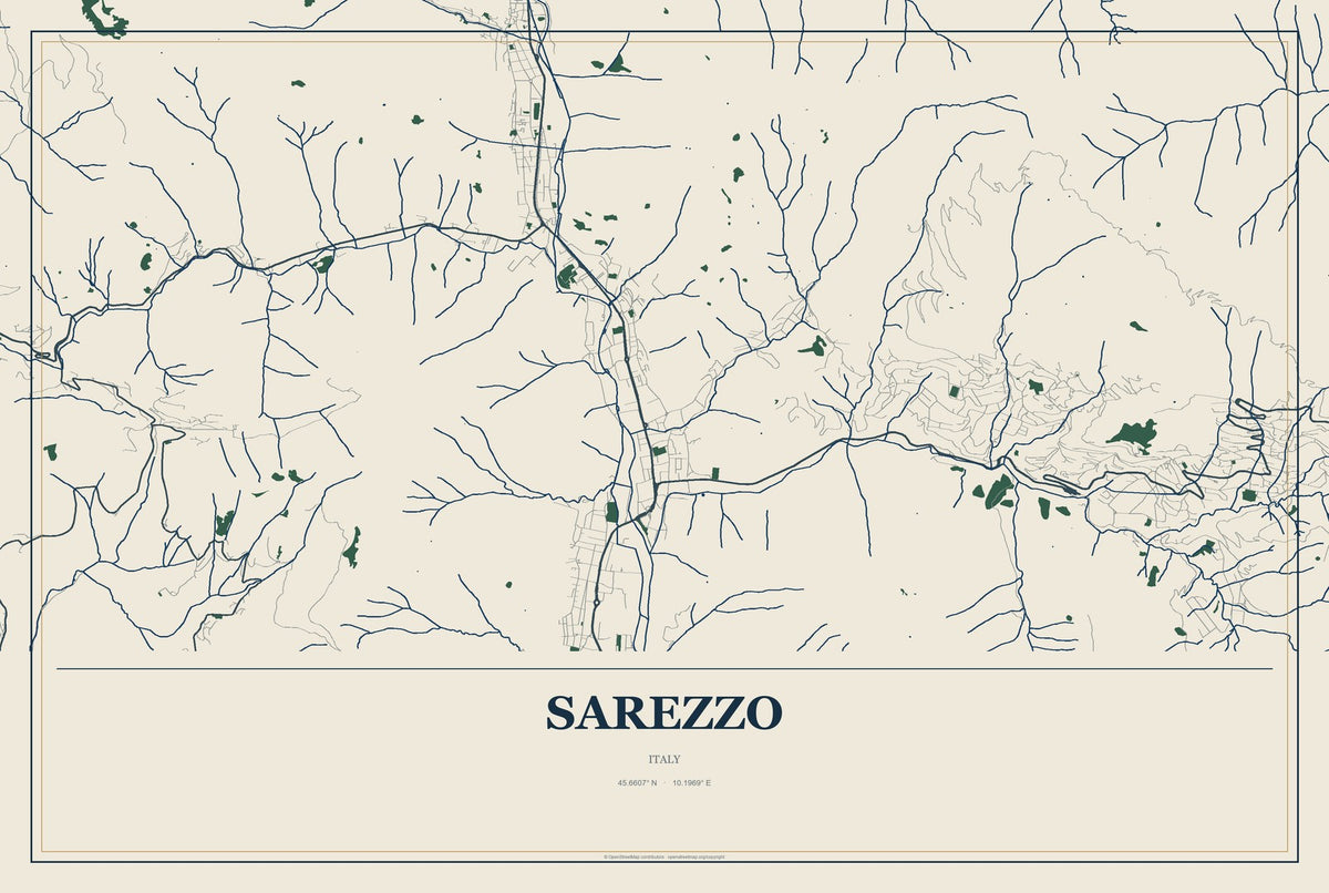 Sarezzo, Italy City Map Aluminum Sign in Coastal Cutout style
