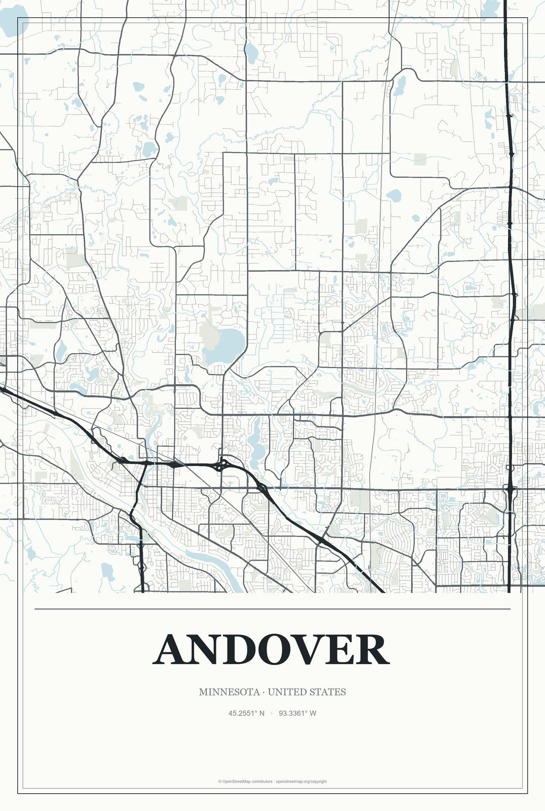 Andover, Minnesota City Map Aluminum Sign in Gallery Air style