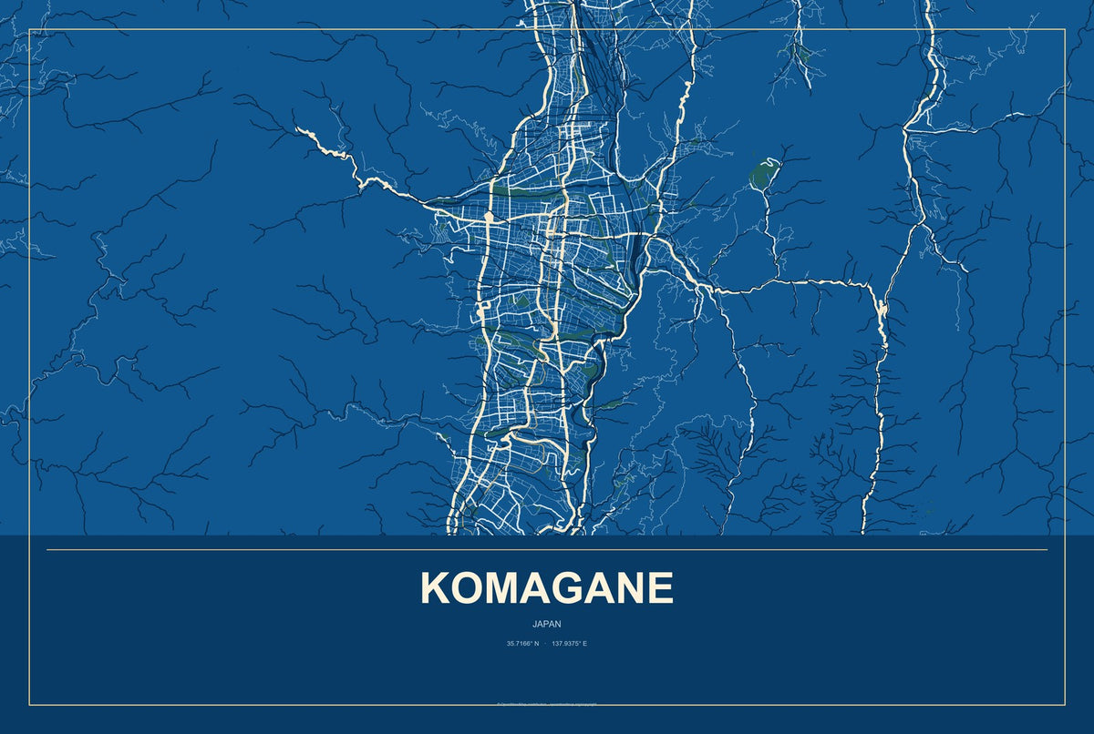 Komagane, Japan City Map Aluminum Sign in Harbor Cobalt style