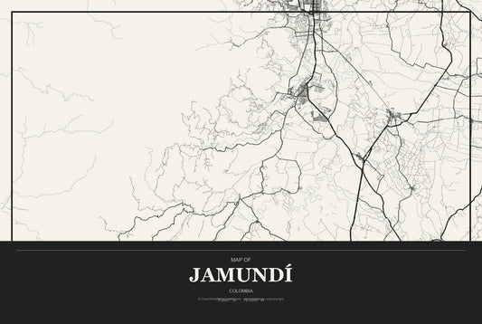 Jamundí, Colombia City Map Aluminum Sign in Museum Plaque style