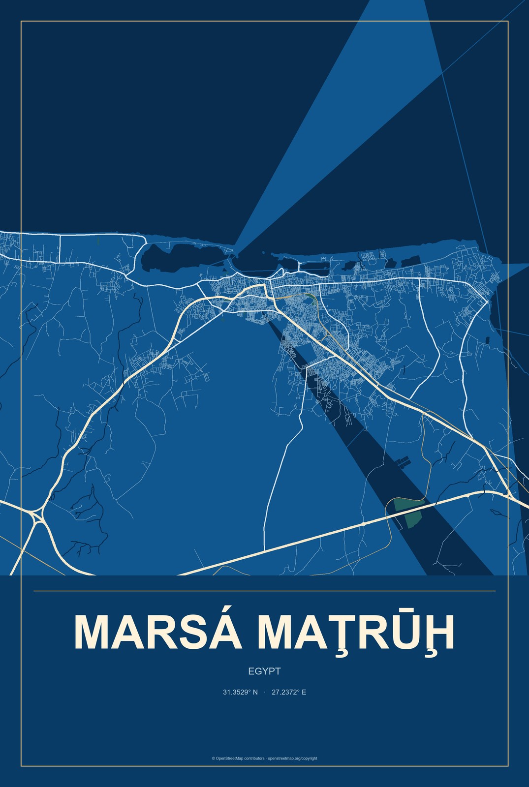 Marsá Maţrūḩ, Egypt City Map Aluminum Sign in Harbor Cobalt style