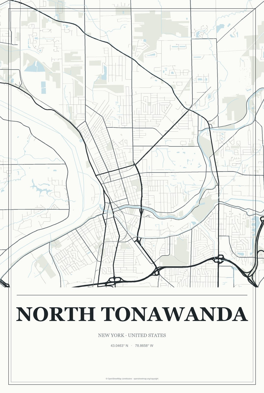 North Tonawanda, New York City Map Aluminum Sign in Gallery Air style