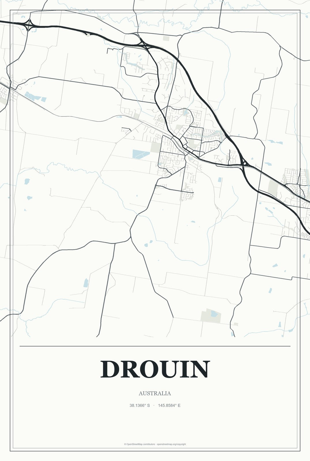 Drouin, Australia City Map Aluminum Sign in Gallery Air style