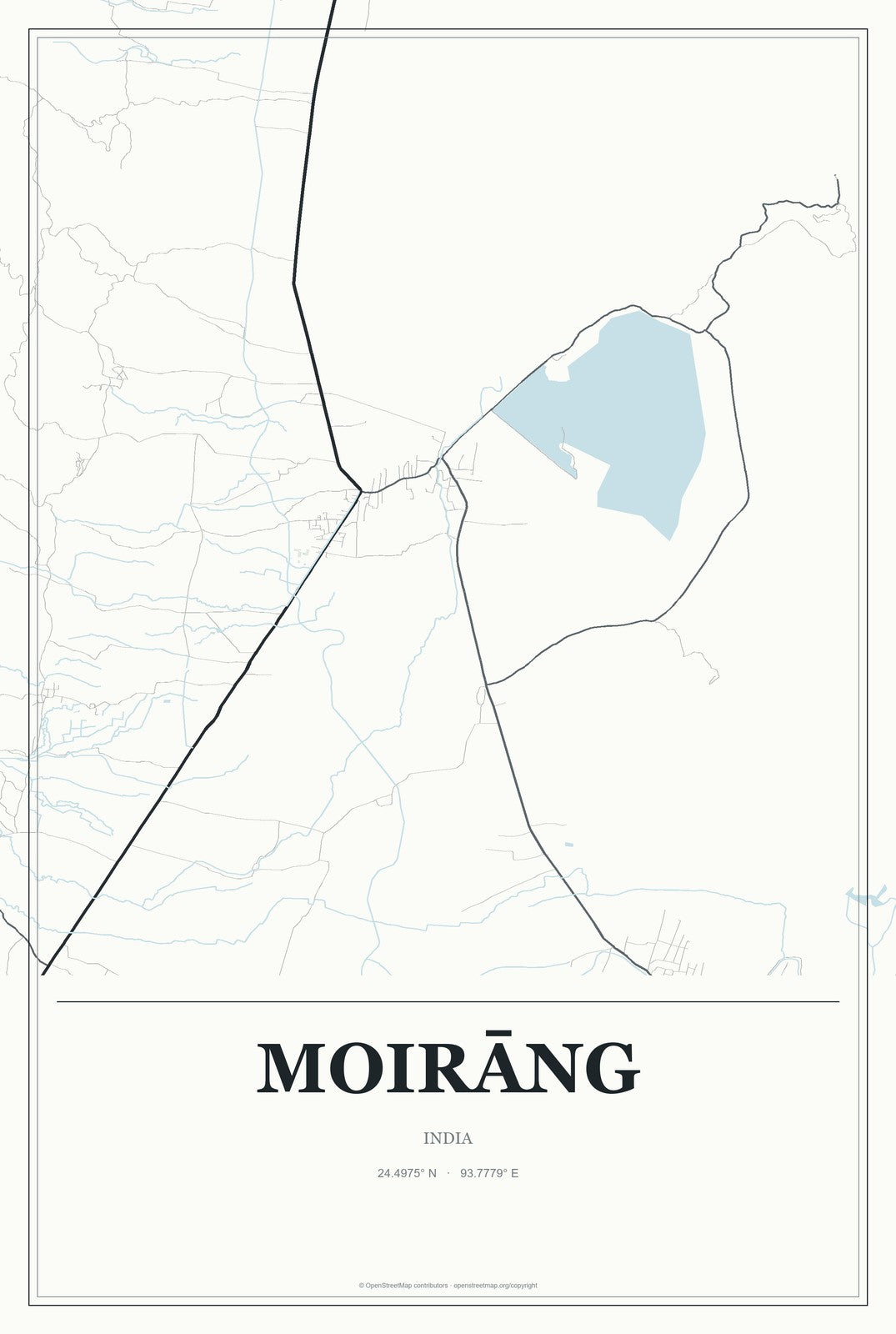 Moirāng, India City Map Aluminum Sign in Gallery Air style