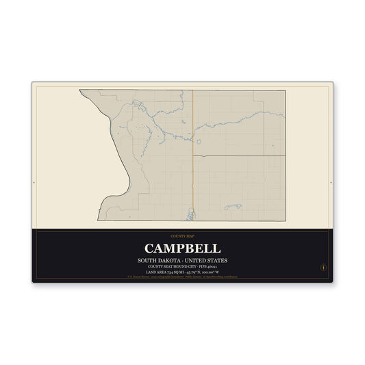 Campbell County, South Dakota Map Aluminum Sign in Museum Plaque style