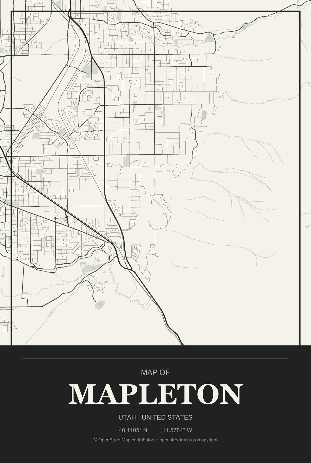 Mapleton, Utah City Map Aluminum Sign in Museum Plaque style
