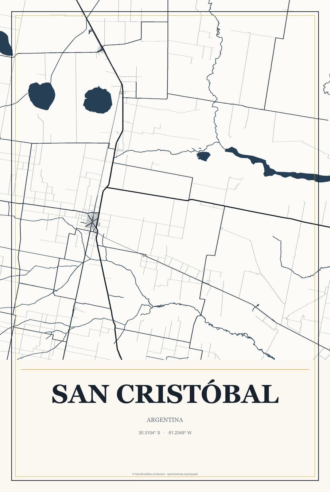 San Cristóbal, Argentina City Map Aluminum Sign in Citrine Modern style