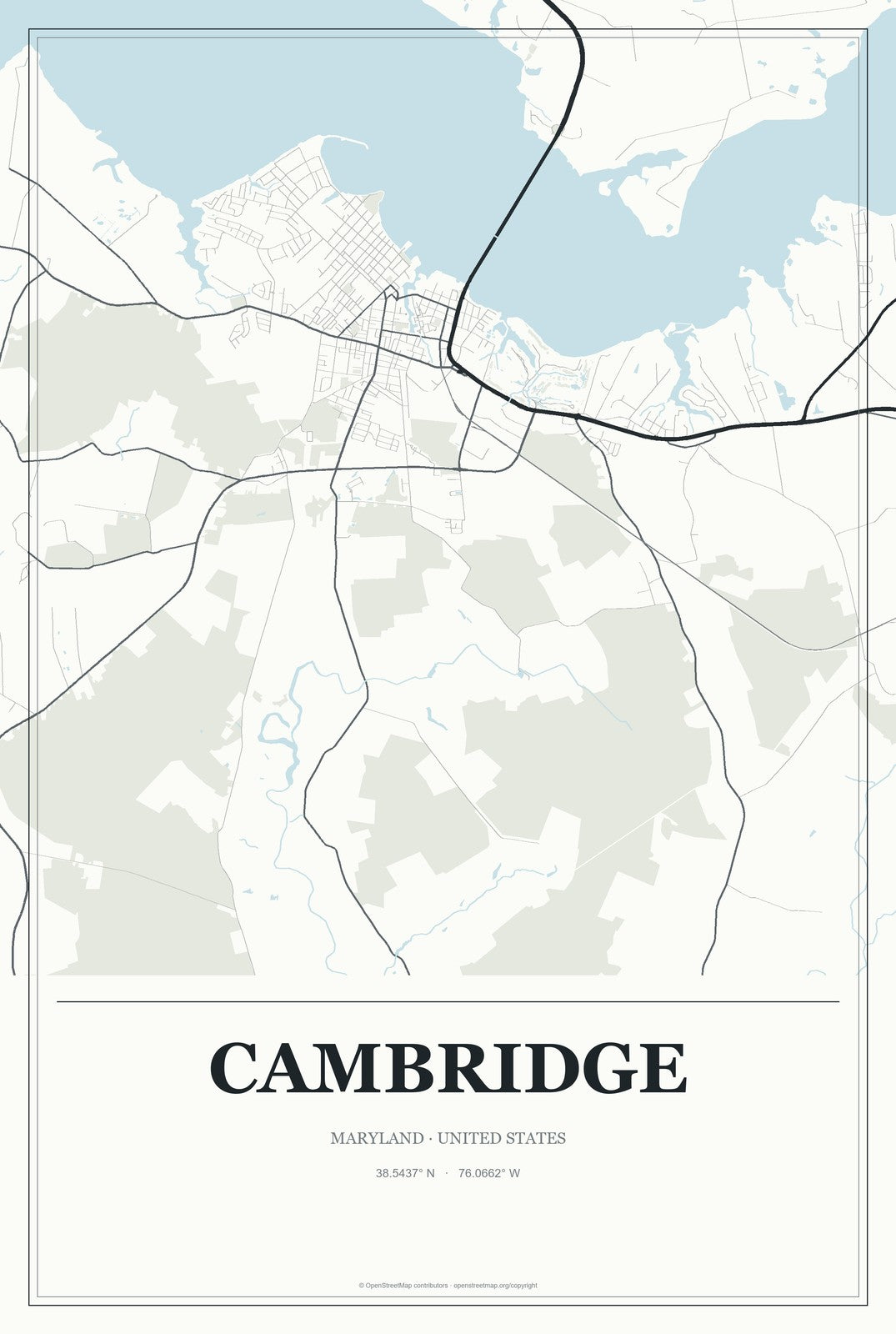 Cambridge, Maryland City Map Aluminum Sign in Gallery Air style