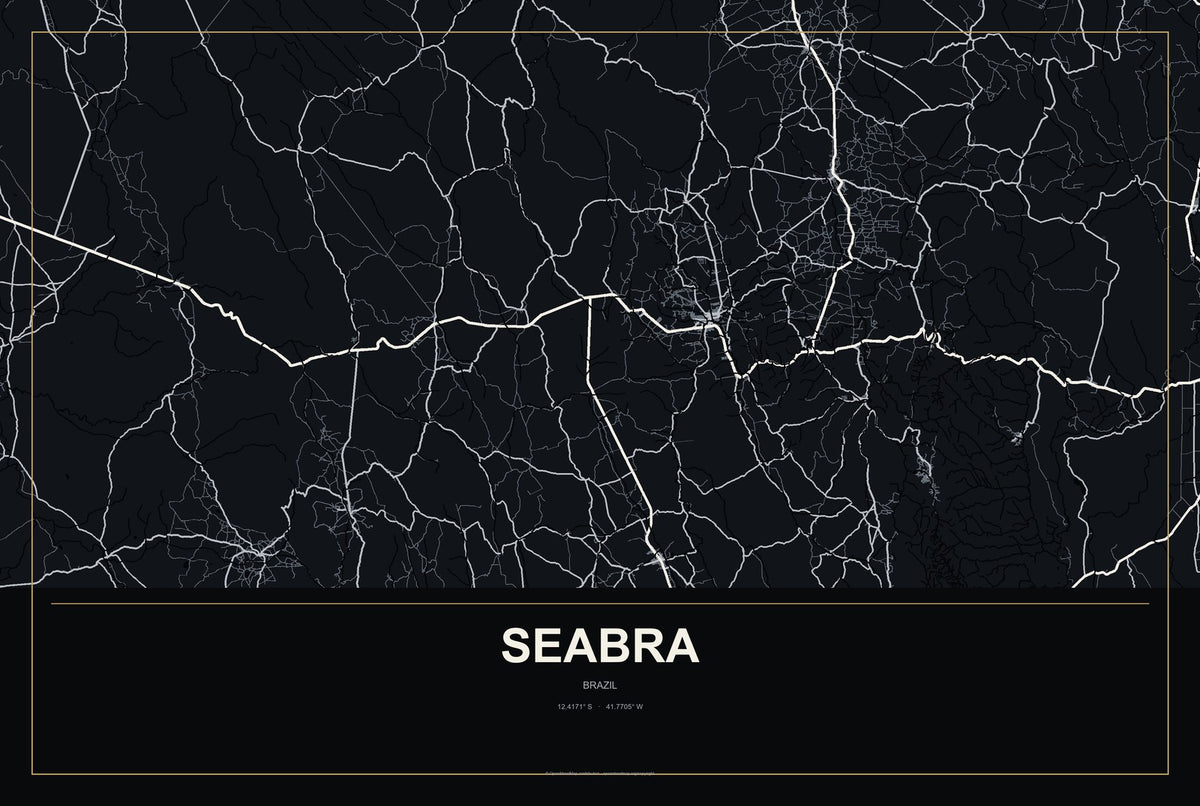 Seabra, Brazil City Map Aluminum Sign in Metropolitan Noir style