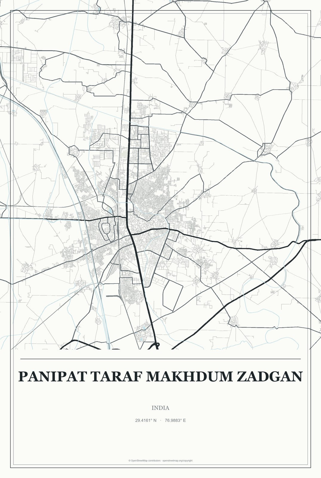 Panipat Taraf Makhdum Zadgan, India City Map Aluminum Sign in Gallery Air style