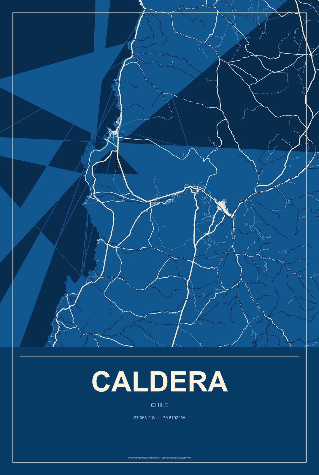 Caldera, Chile City Map Aluminum Sign in Harbor Cobalt style