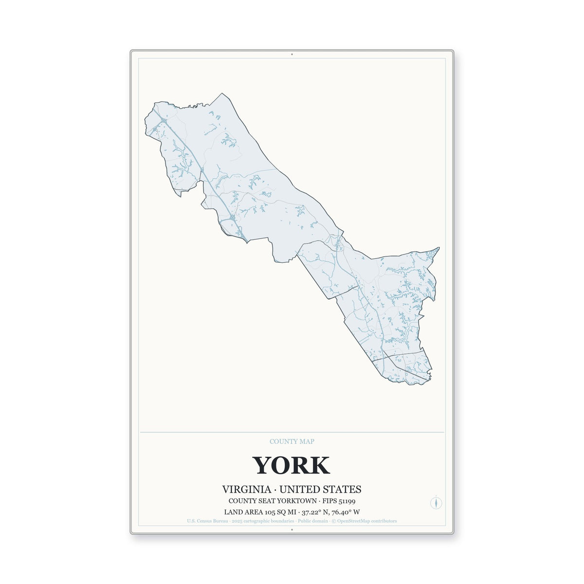 York County, Virginia Map Aluminum Sign in Gallery Air style