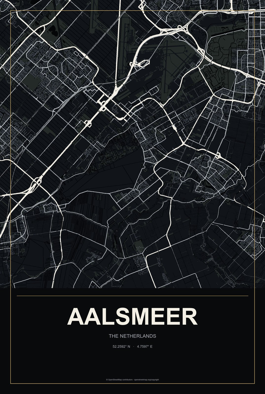 Aalsmeer, The Netherlands City Map Aluminum Sign in Metropolitan Noir style