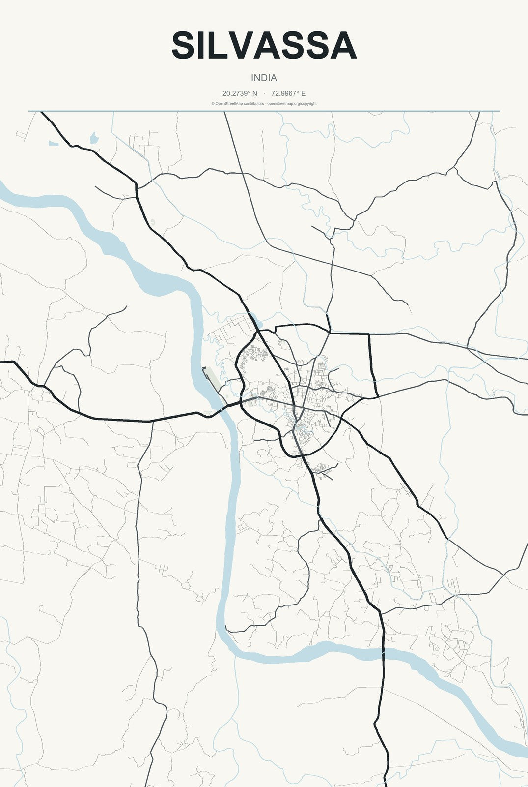 Silvassa, India City Map Aluminum Sign in Headline Atlas style