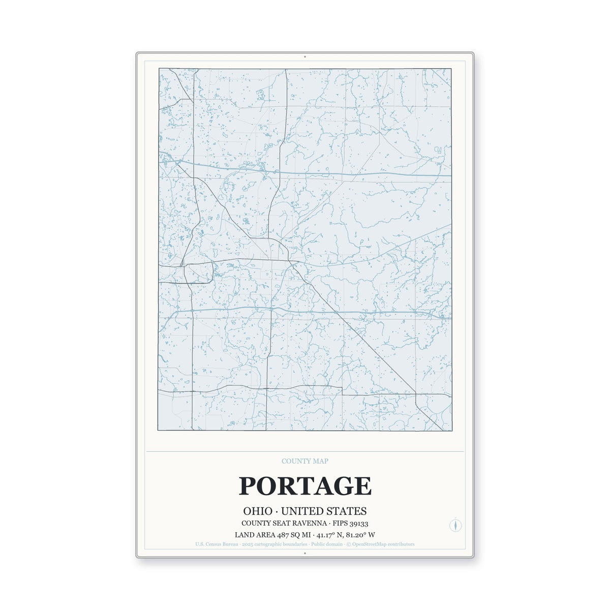 Portage County, Ohio Map Aluminum Sign in Gallery Air style