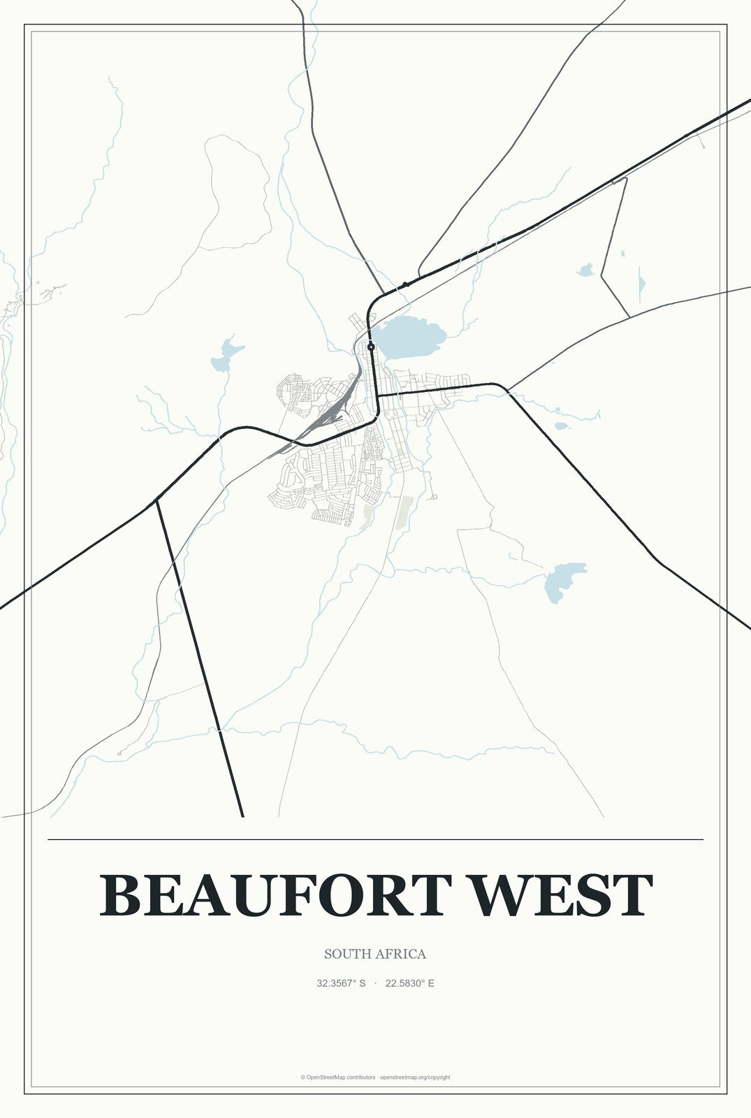 Beaufort West, South Africa City Map Aluminum Sign in Gallery Air style