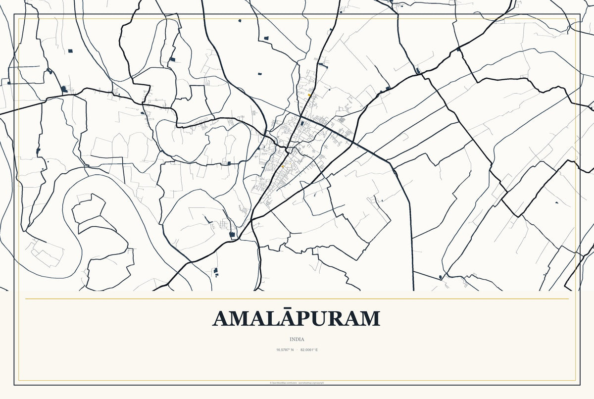 Amalāpuram, India City Map Aluminum Sign in Citrine Modern style