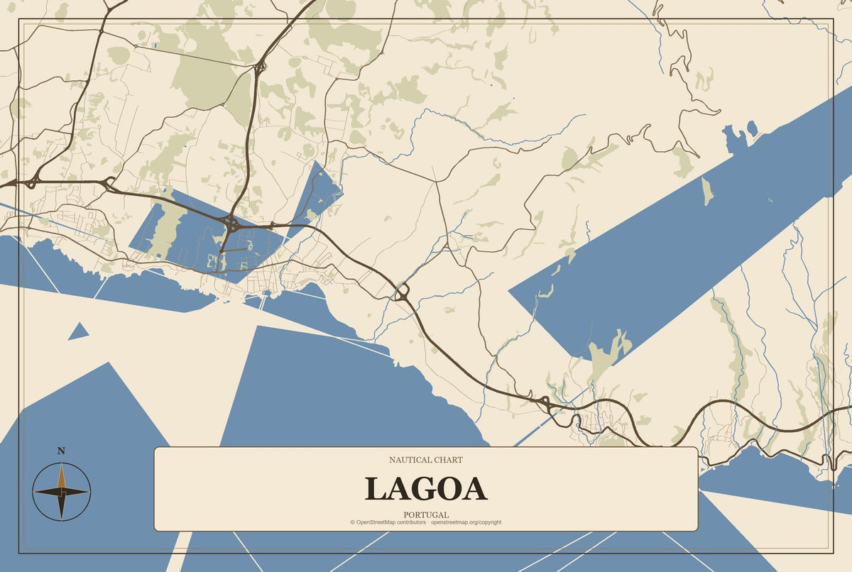Lagoa, Portugal City Map Aluminum Sign in Heritage Nautical style
