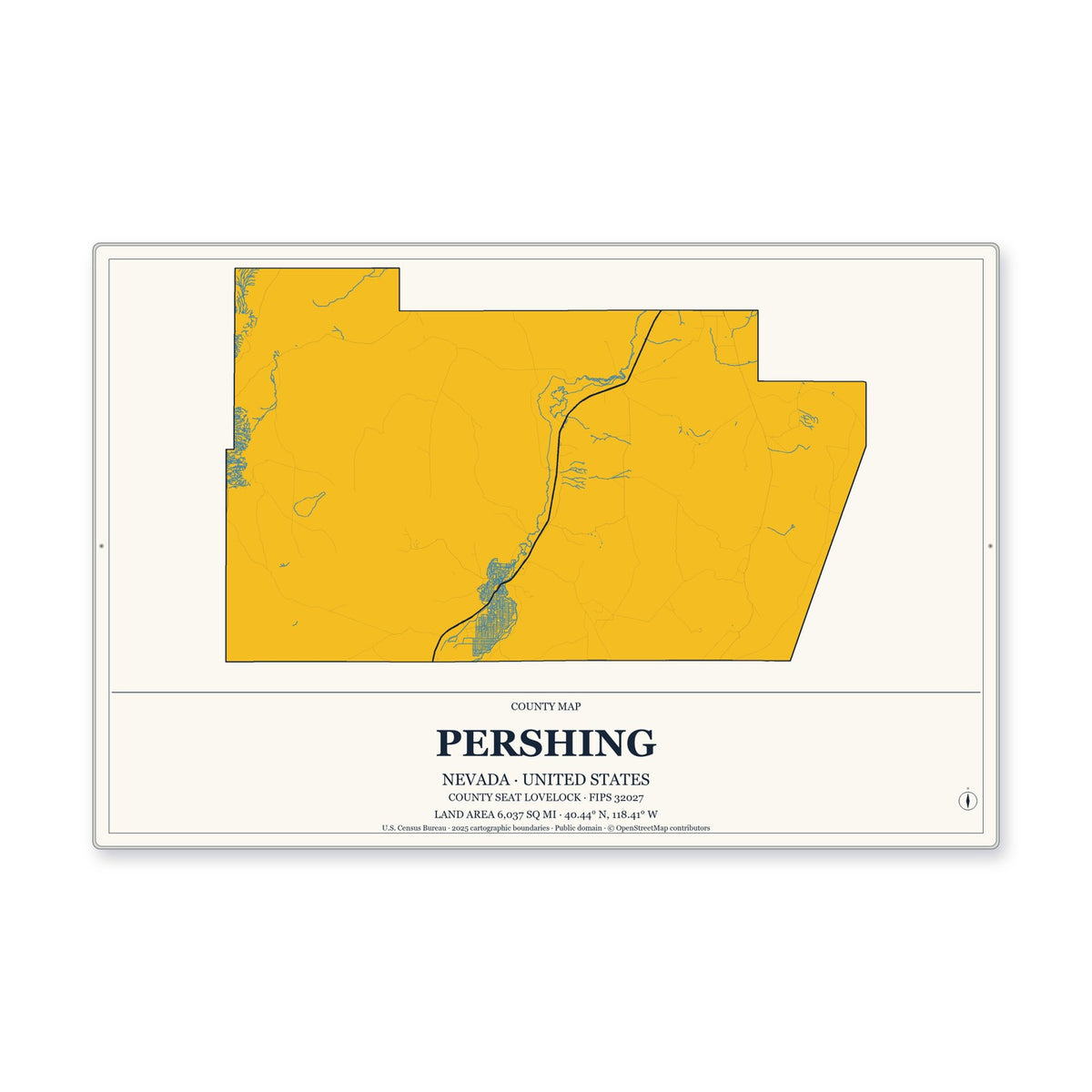 Pershing County, Nevada Map Aluminum Sign in Citrine Modern style