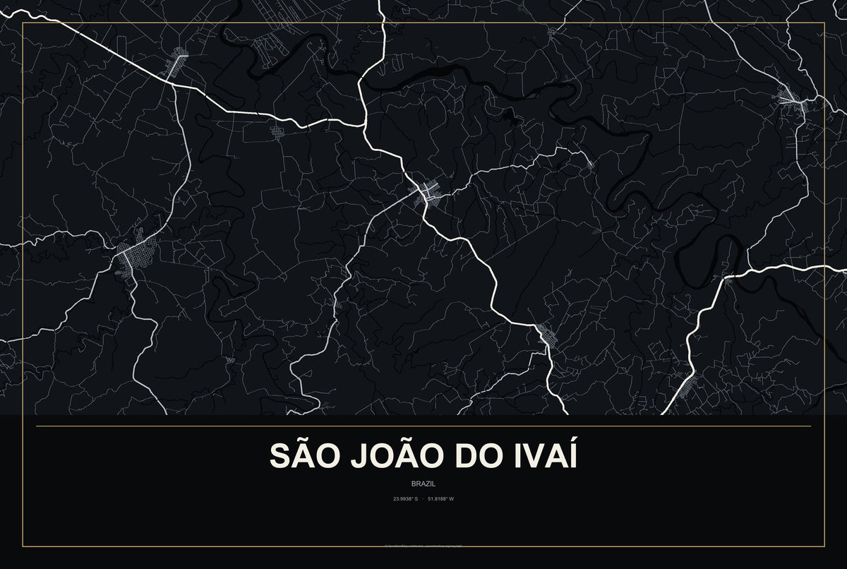 São João do Ivaí, Brazil City Map Aluminum Sign in Metropolitan Noir style