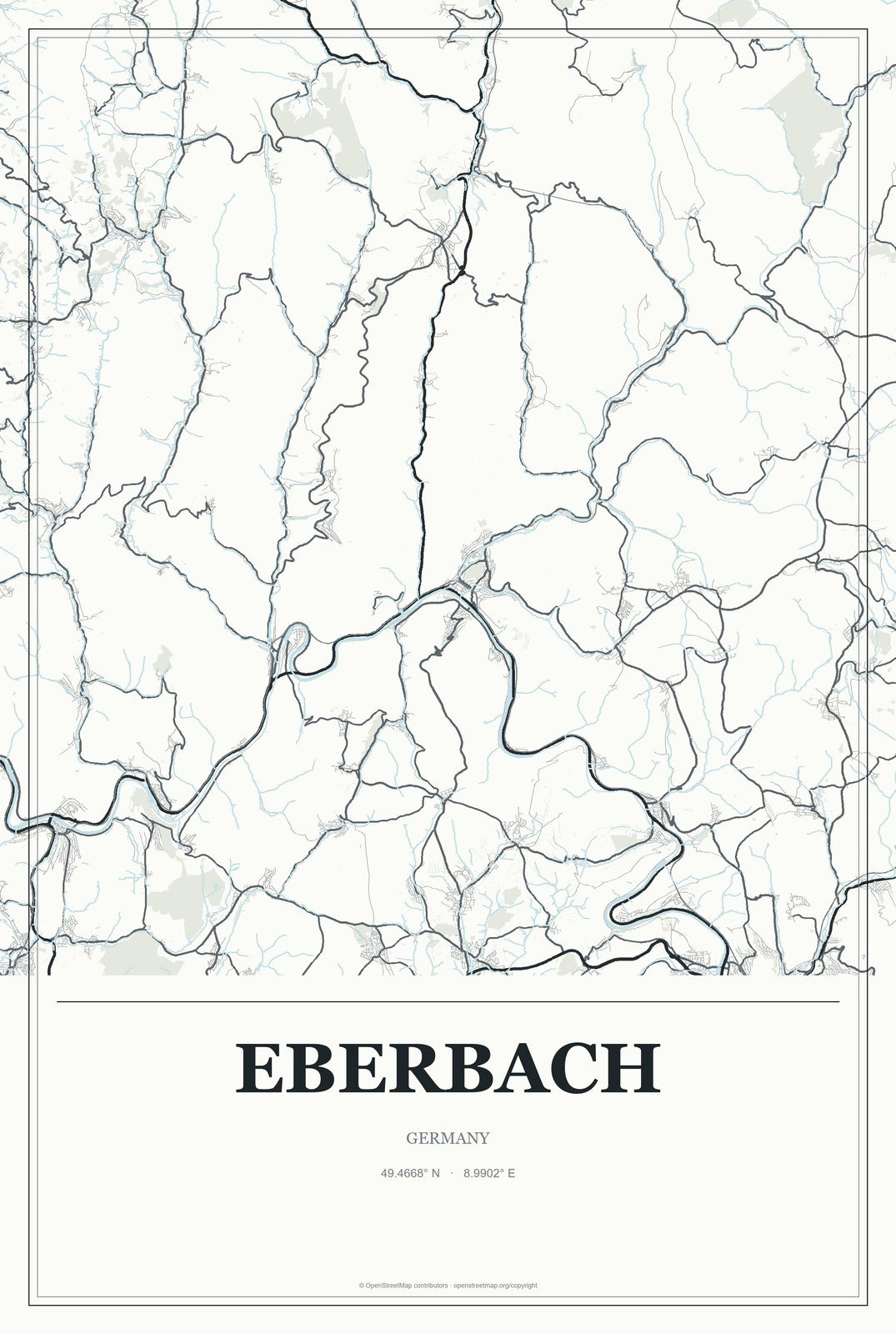 Eberbach, Germany City Map Aluminum Sign in Gallery Air style