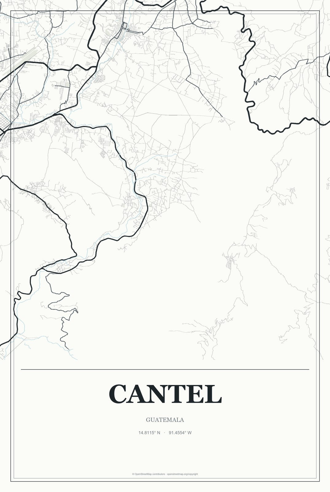 Cantel, Guatemala City Map Aluminum Sign in Gallery Air style