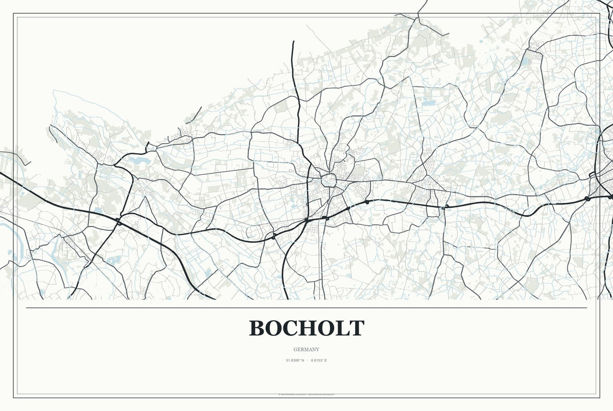 Bocholt, Germany City Map Aluminum Sign in Gallery Air style
