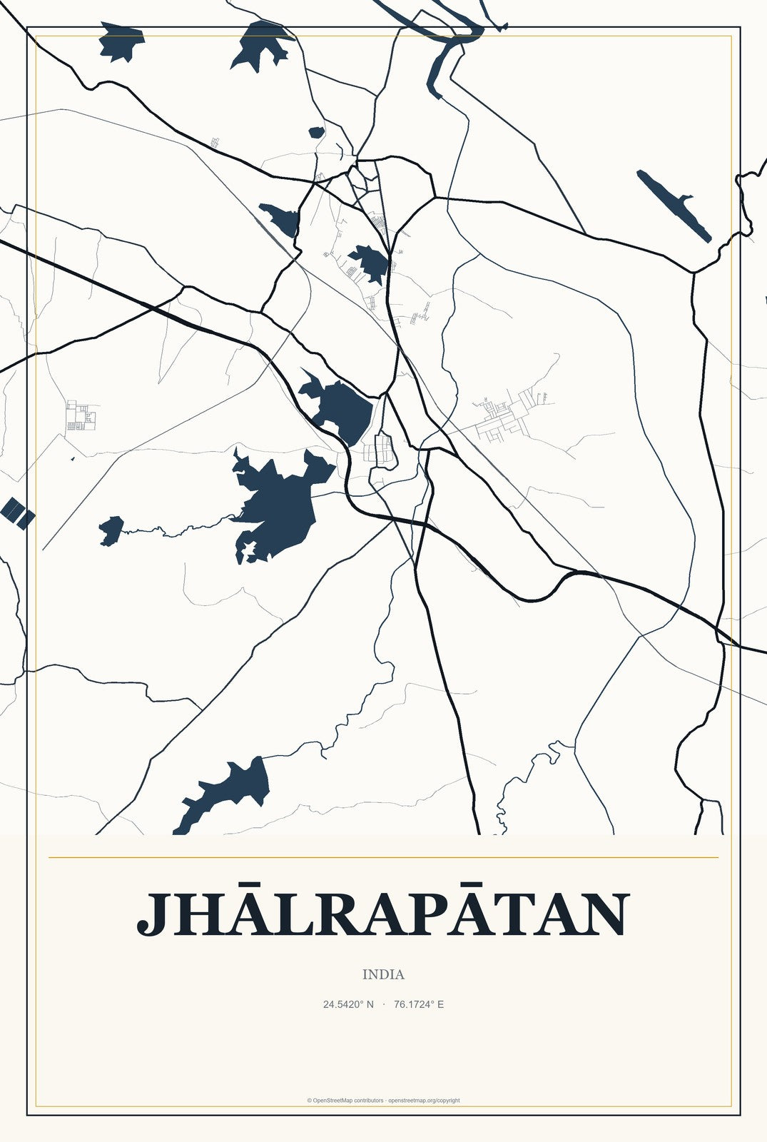 Jhālrapātan, India City Map Aluminum Sign in Citrine Modern style