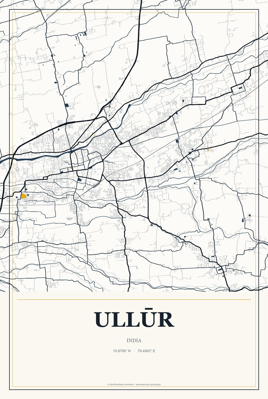 Ullūr, India City Map Aluminum Sign in Citrine Modern style