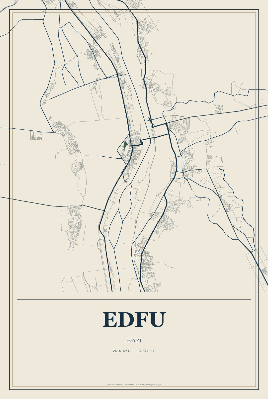 Edfu, Egypt City Map Aluminum Sign in Coastal Cutout style