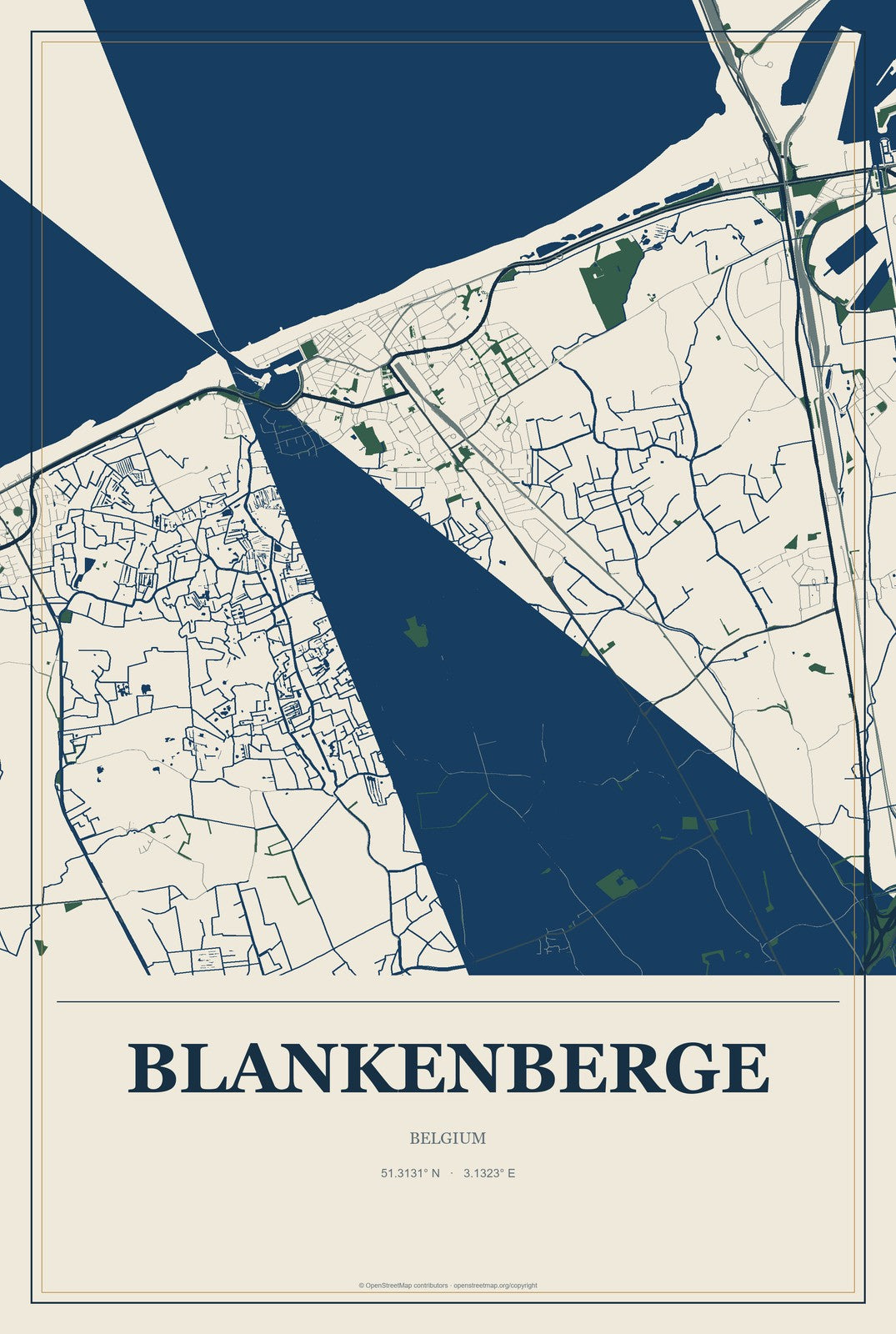 Blankenberge, Belgium City Map Aluminum Sign in Coastal Cutout style