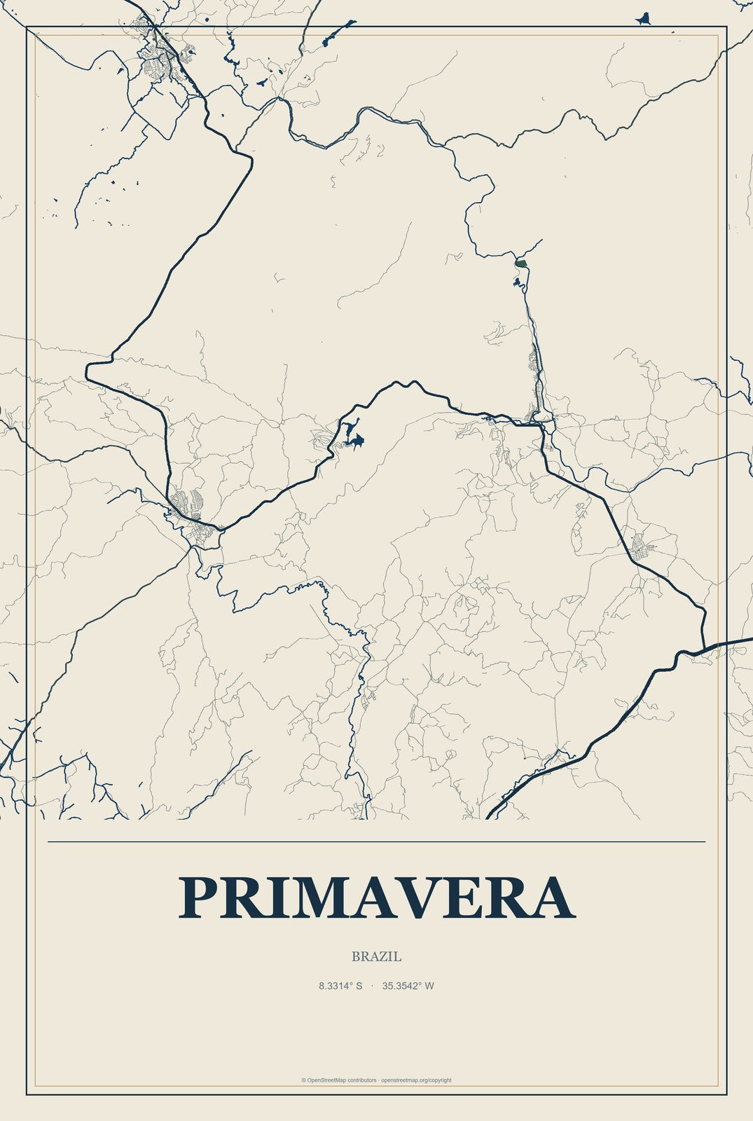 Primavera, Pará, Brazil City Map Aluminum Sign in Coastal Cutout style