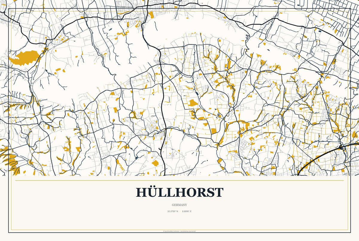 Hüllhorst, Germany City Map Aluminum Sign in Citrine Modern style