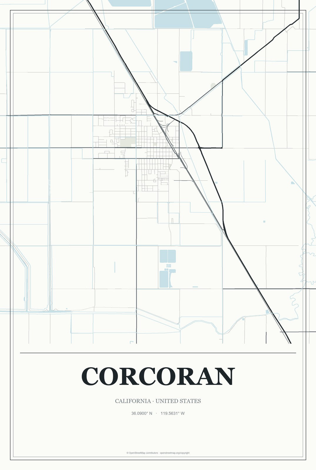 Corcoran, California City Map Aluminum Sign in Gallery Air style